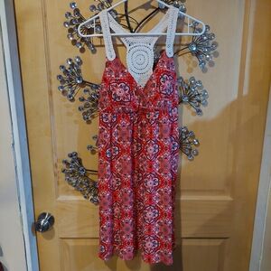 No Boundaries Red and White Patterned Dress